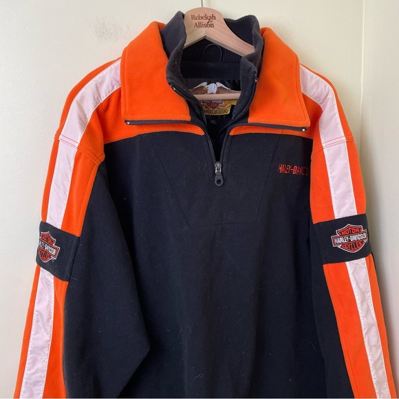 Harley-Davidson Orange & Black Thick Fleece Jacket SZ XL - Picture 2 of 11